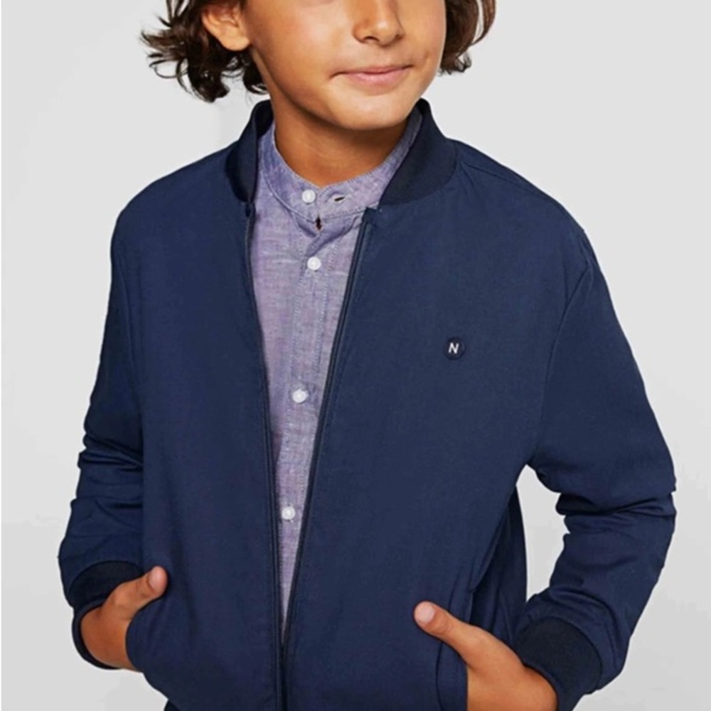 Size 12 Boys Mayoral Reversable Dark Blue Kids Bomber Jacket